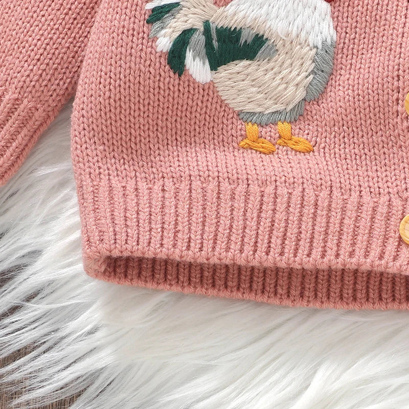 Girls Chicken Embroidered Cardigan