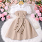 Little Girls Button Detail Dress – Puff Sleeve Special Occasion Dress (4–7)