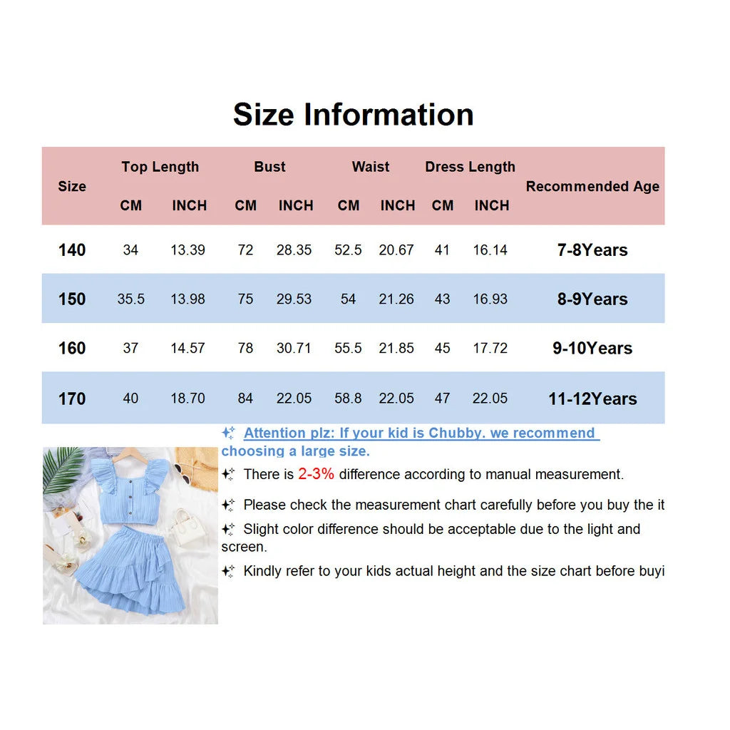 Girls Ruffle Crop Top & Skirt Set – Summer Party Outfit (8–12)