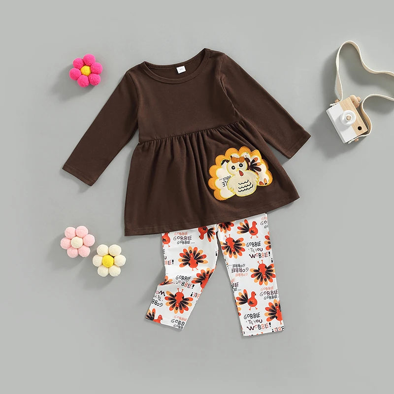 Gobble Gobble Turkey 2-Piece Outfit Set – Infant & Toddler Fall Tunic & Leggings