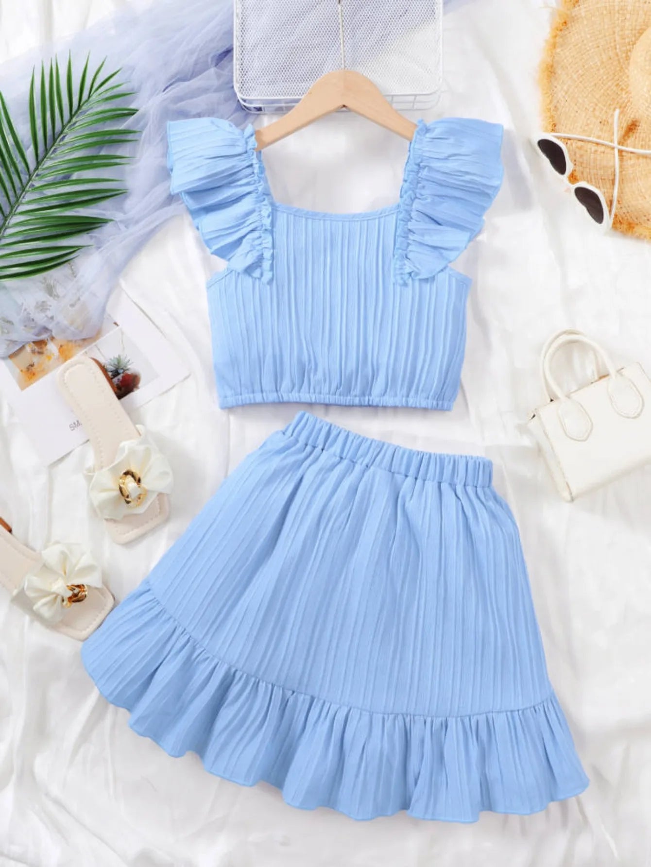 Girls Ruffle Crop Top & Skirt Set – Summer Party Outfit (8–12)