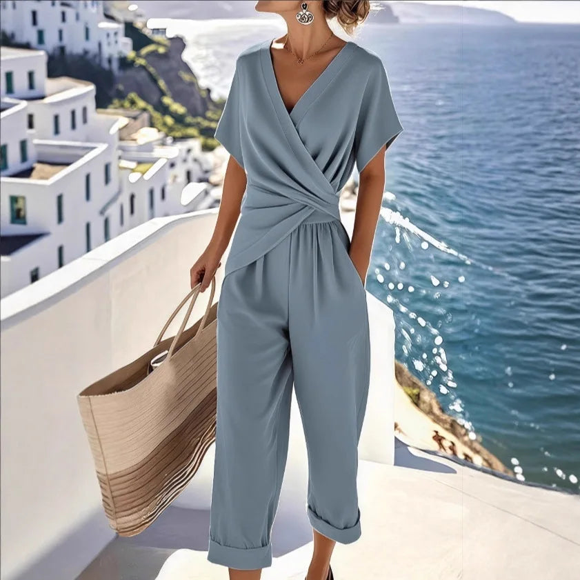 Wrap Top & Wide Leg Pant Set – Flowy Two-Piece Resort Outfit