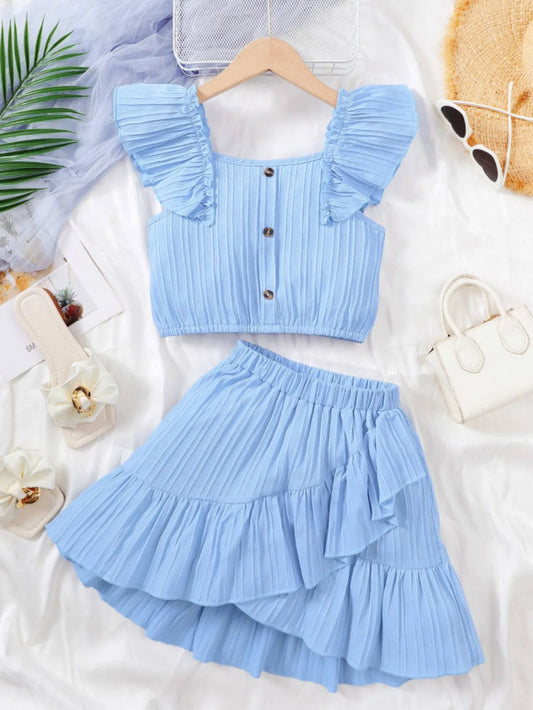 Girls Ruffle Crop Top & Skirt Set – Summer Party Outfit (8–12)