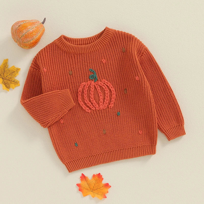 Baby Pumpkin Autumn Fall Pullover Knit Sweater for Boys and Girls