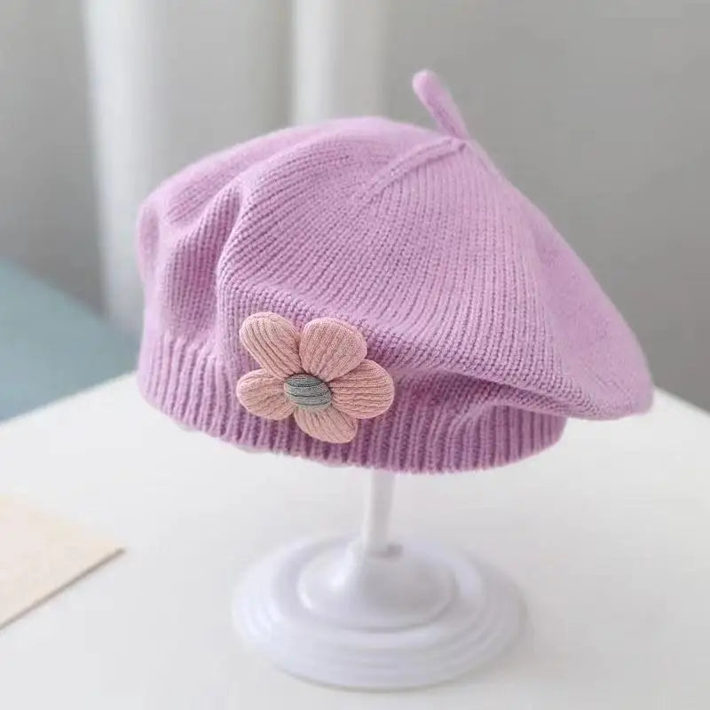Sweet Blossom Knit Beret – Soft Flower Toddler Hat