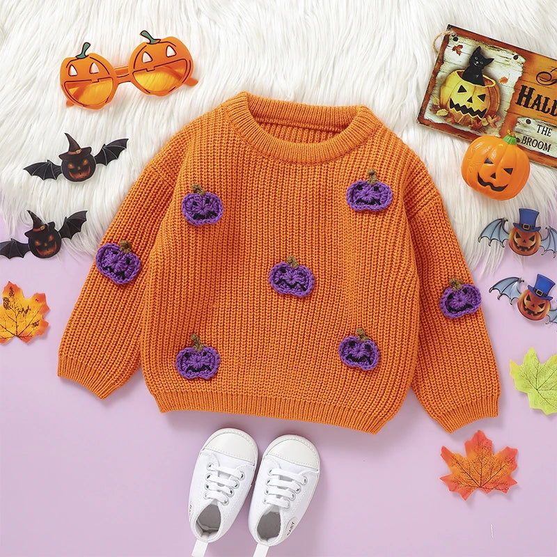 Knitted Pumpkin Toddler Kids Fall Halloween Sweater