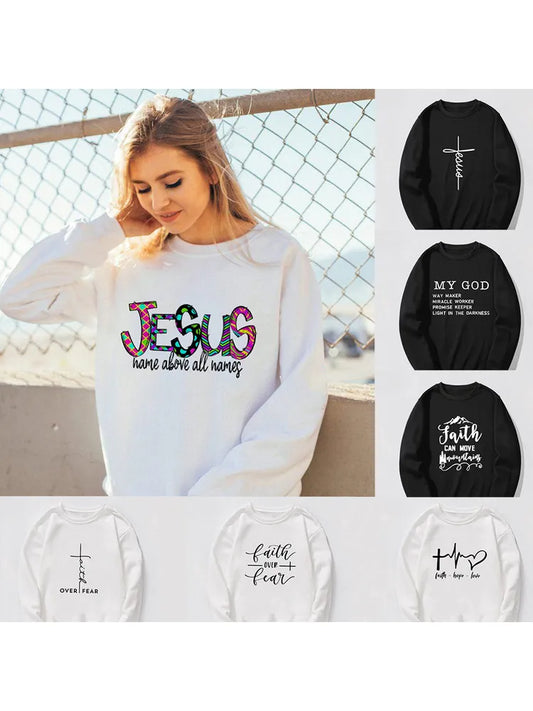 Jesus Print Womens Sweatshirt -Faith Over Fear Streetwear