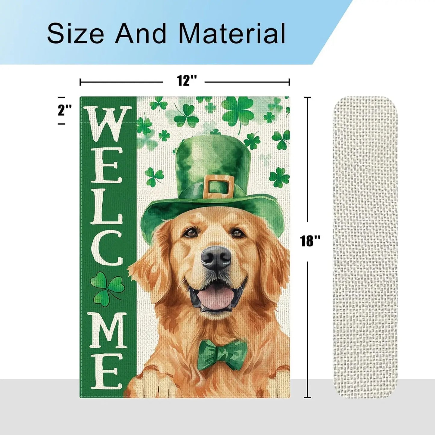 St. Patrick’s Day Golden Retriever Garden Flag – Welcome Shamrock Dog Flag