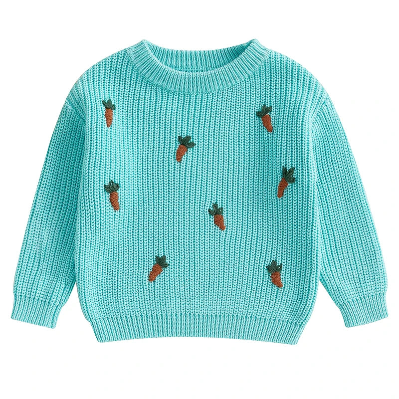 🥕 Carrot Patch Knit Sweater – Cozy Spring Pullover