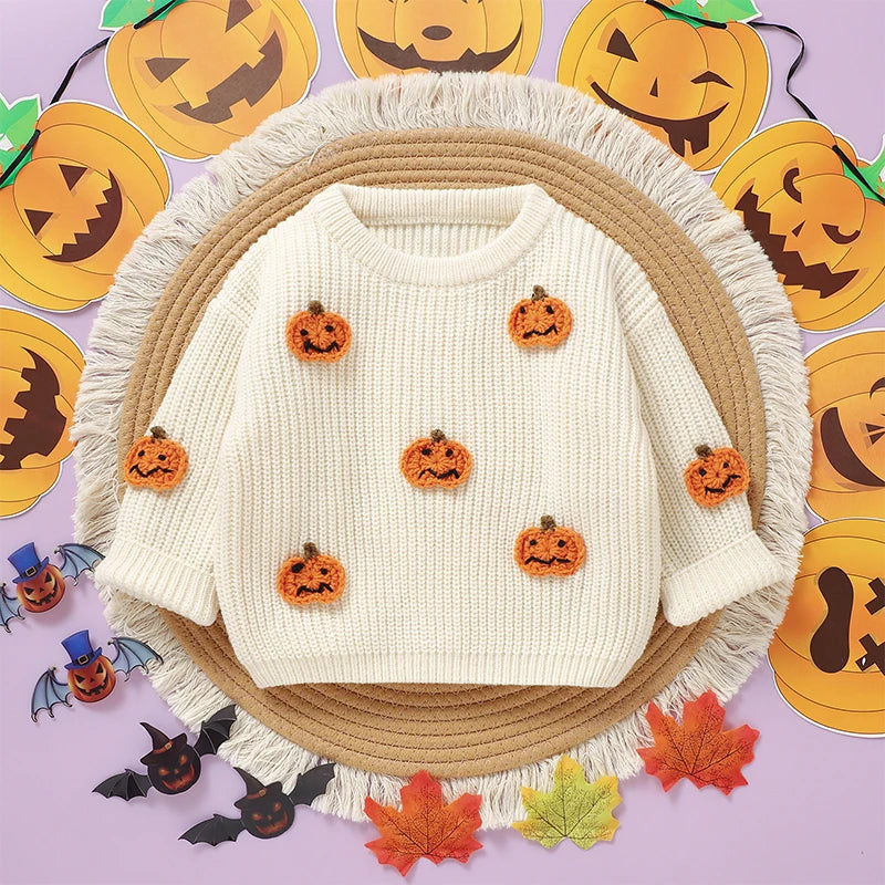 Knitted Pumpkin Toddler Kids Fall Halloween Sweater