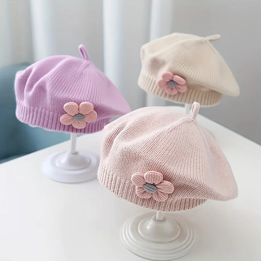 Sweet Blossom Knit Beret – Soft Flower Toddler Hat