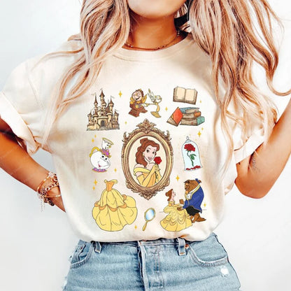 Beauty The Beast Floral Tale as Old as Time Disney Princess Belle T-Shirt