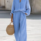 Lightweight Button-Up Lounge Set – Relaxed Top & Wide Leg Pants