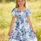 Girls Blue & White Floral Twirl Dress – Cottage Summer Style