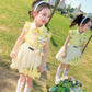 Little Girls Daisy Skirt Set – Ruffle Sleeve Button Top & Skirt (2T–7)
