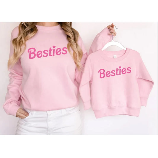 Matching Mom & Me “Besties” Sweatshirts – Mommy and Daughter Pink Cozy Pullover Set