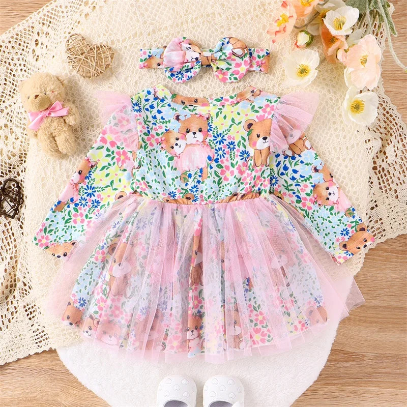 Spring Flowers Baby Girl Dress with Bow