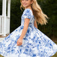 Girls Blue & White Floral Twirl Dress – Cottage Summer Style