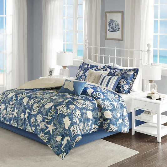 Seashell Coastal Navy Blue 7-Piece Comforter Set