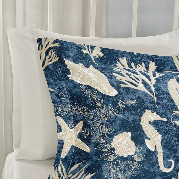 Seashell Coastal Navy Blue 7-Piece Comforter Set