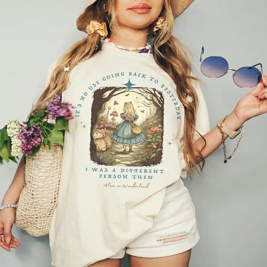 Wonderland Quote Graphic Tee – Vintage Storybook Inspired Shirt