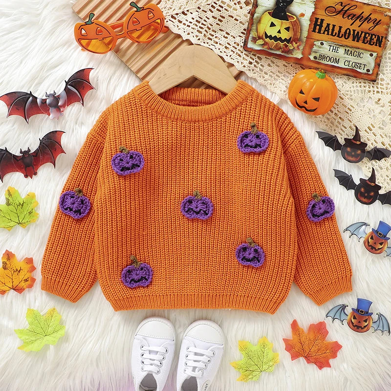 Knitted Pumpkin Toddler Kids Fall Halloween Sweater