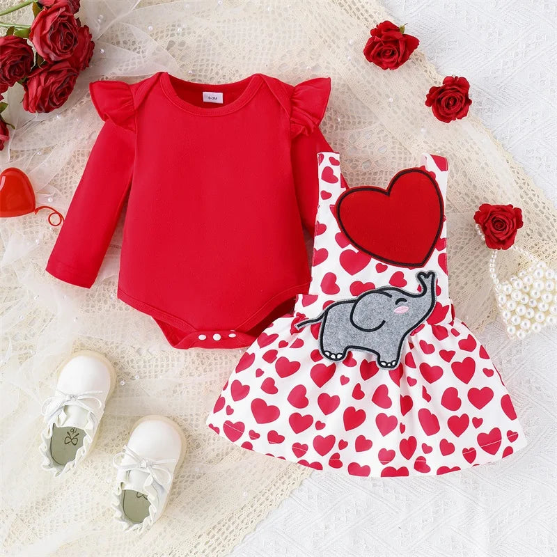 Infant/Baby Girl Valentines Day Outfit -3D Heart Elephant