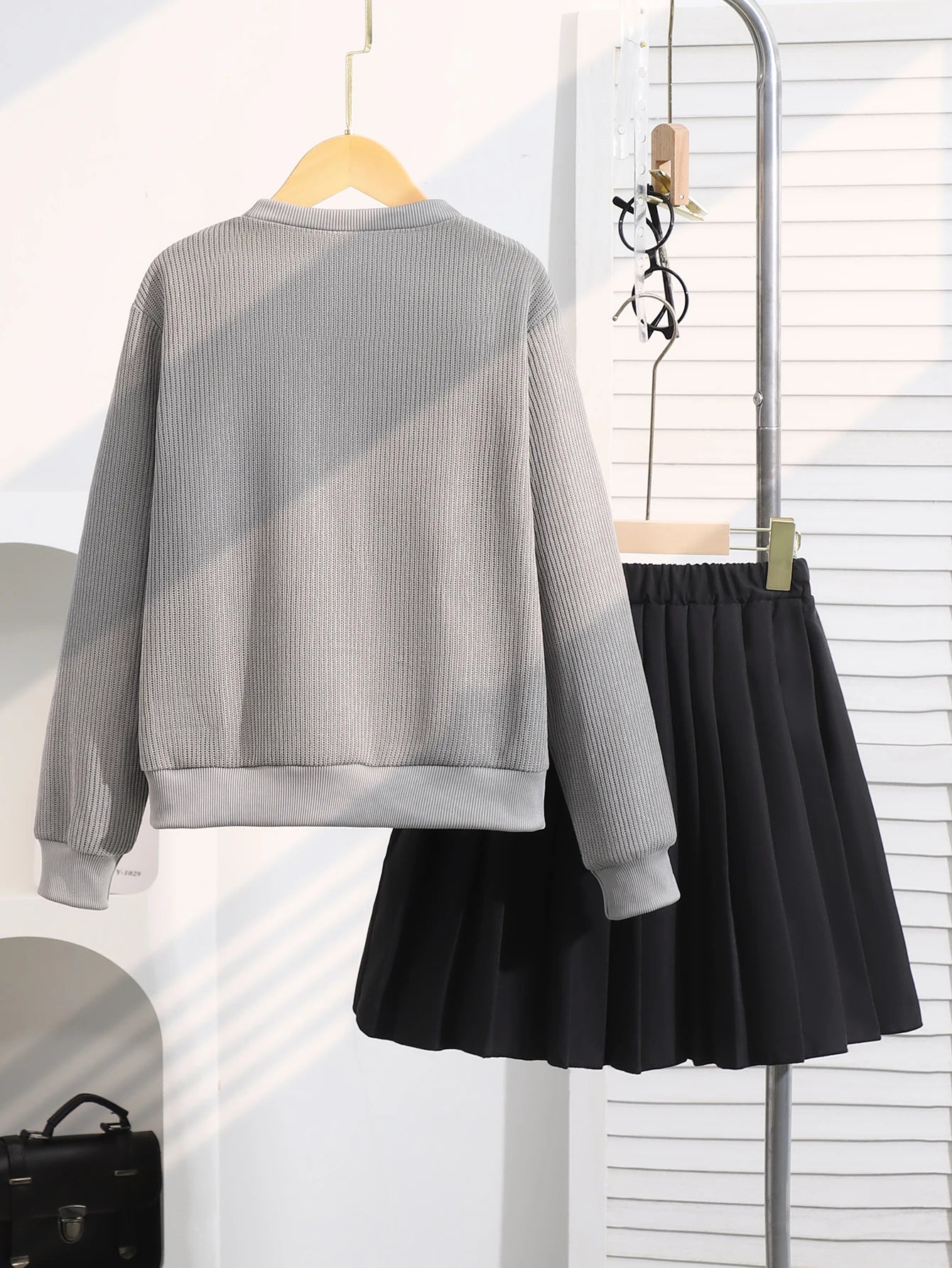 Girls Bow Sweater & Pleated Skirt Set –Dressy Two-Piece Outfit (8–12)