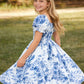 Girls Blue & White Floral Twirl Dress – Cottage Summer Style