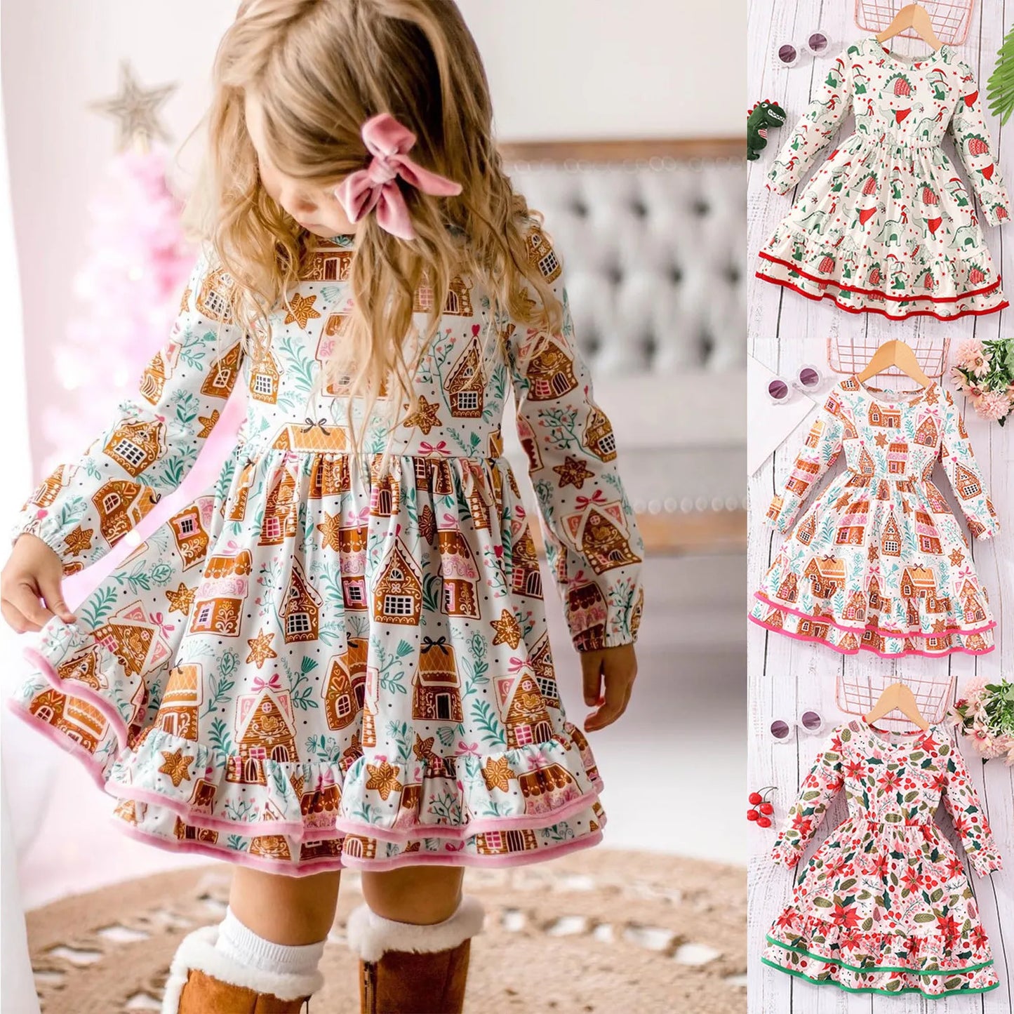 Girls Christmas Holly Dress