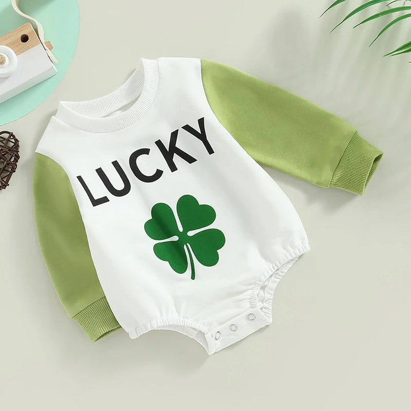 Lucky Four-leaf Clover Print Romper and Sweatshirt