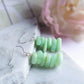 Mint Green Pebble Shaped Stacked Sea Glass Silver Ladies Dangle Earrings