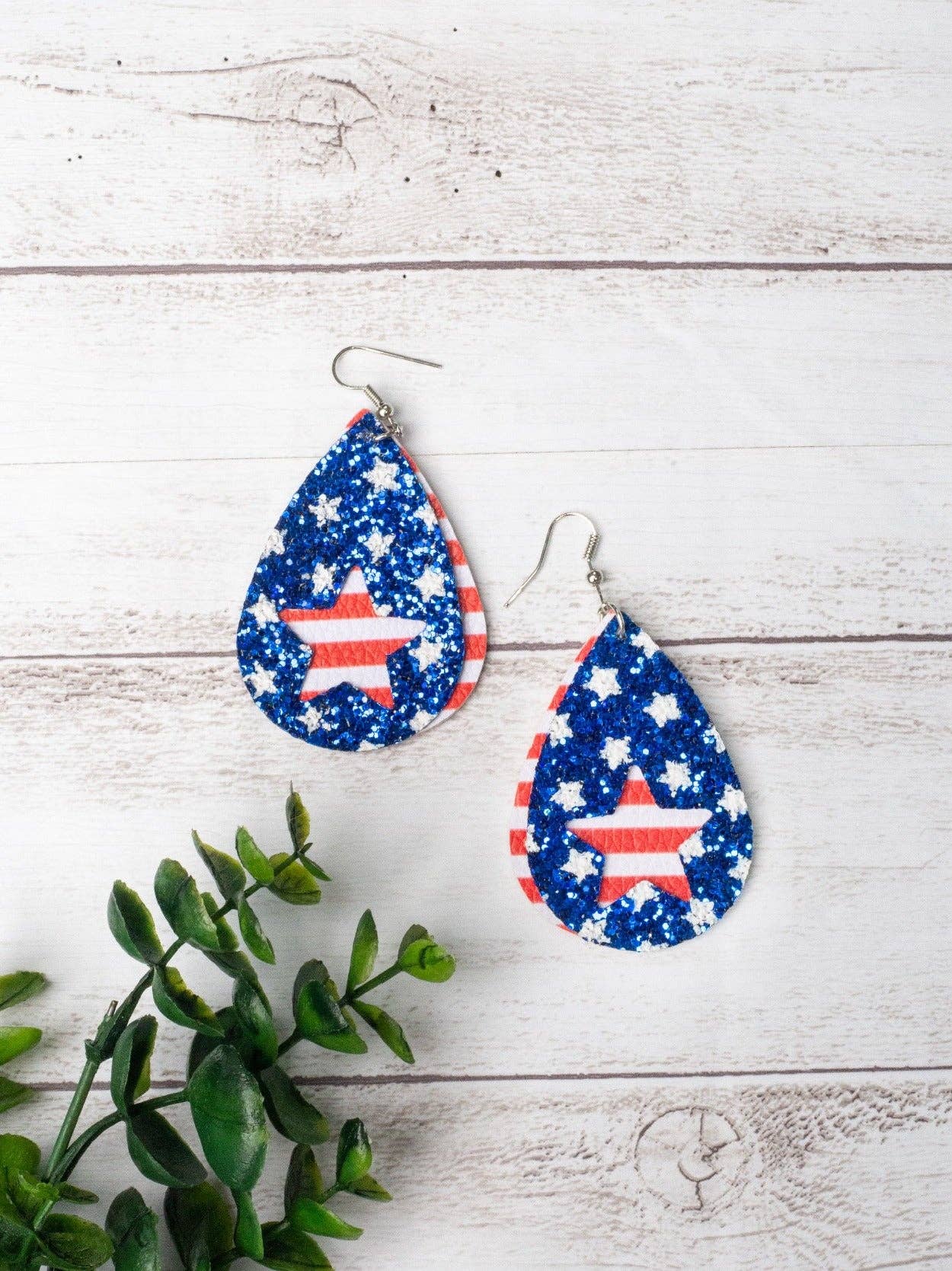 STARS STRIPES & LOTS OF SPARKLES GLITTER TEAR DROP STAR EARRINGS
