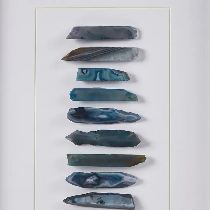 Genuine Agate Stones Wall Art Shadow Box Decor, Blue