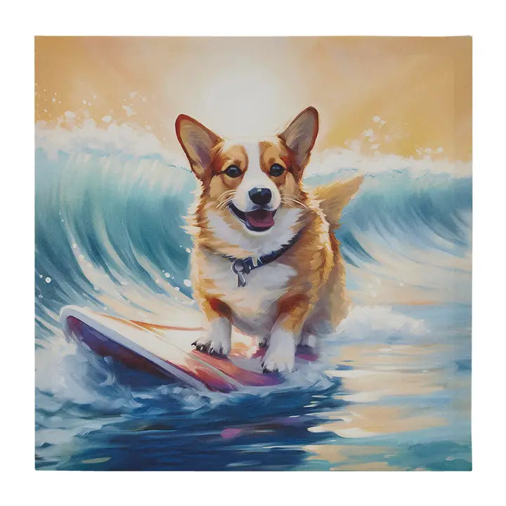 Beach Dogs Coastal Canvas Wall Art, Corgi