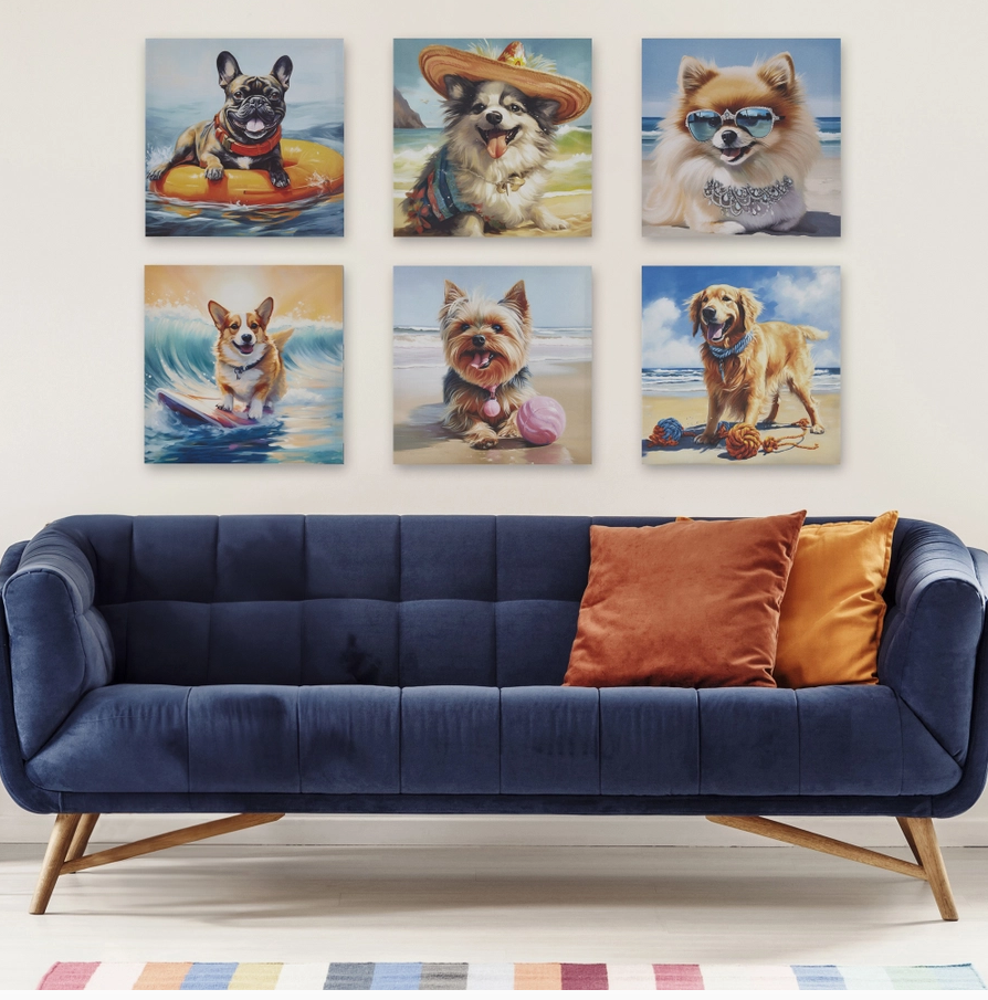 Beach Dogs Coastal Canvas Wall Art, Corgi