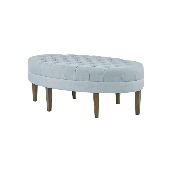 Oval Ottoman Button Tufted Bench, Light Blue