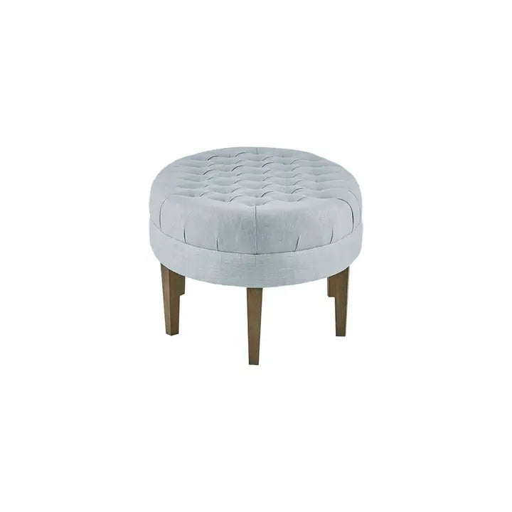 Oval Ottoman Button Tufted Bench, Light Blue