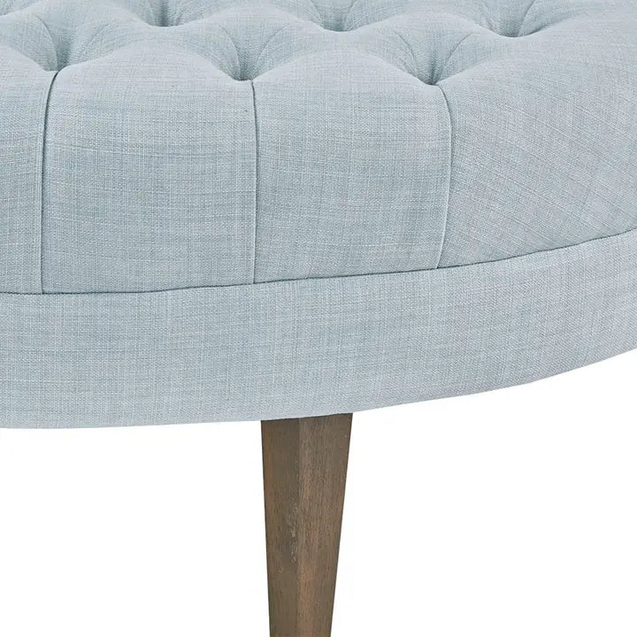 Oval Ottoman Button Tufted Bench, Light Blue