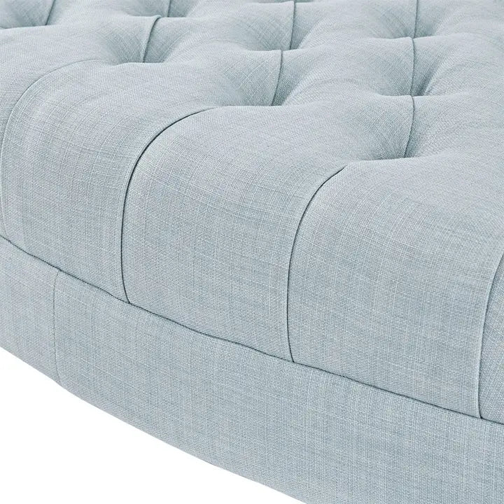 Oval Ottoman Button Tufted Bench, Light Blue