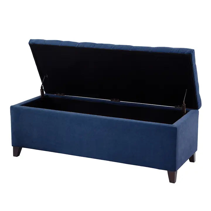 Button Tufted Upholstered Storage Bench, Navy Blue