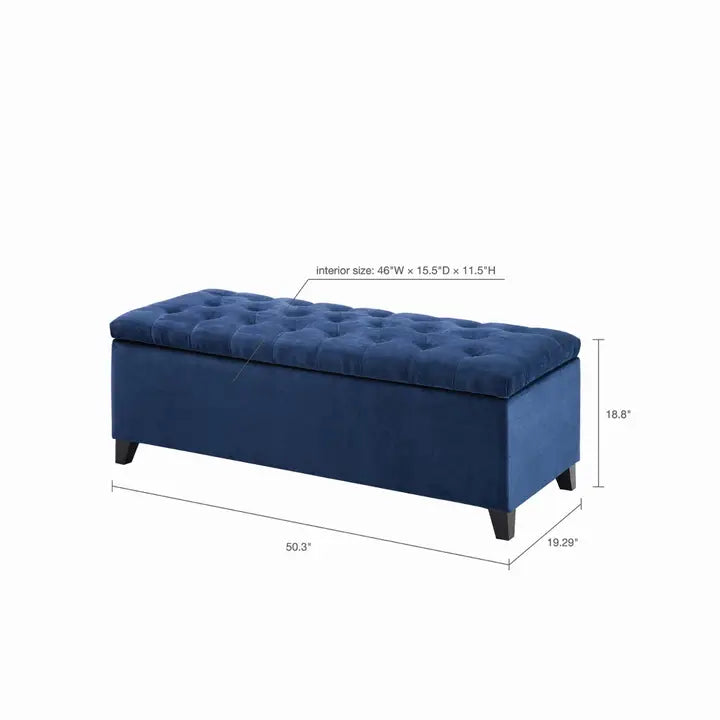 Button Tufted Upholstered Storage Bench, Navy Blue