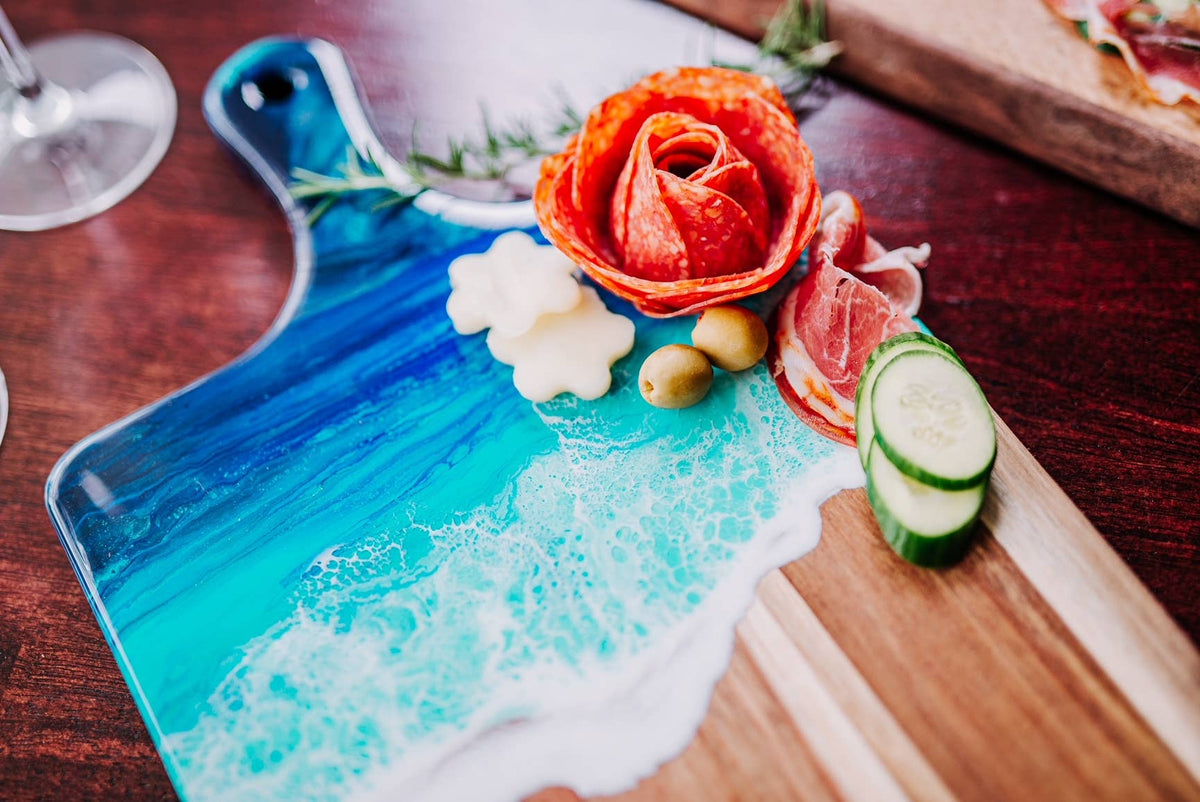 Hand Poured Charcuterie Board, Beach Resin Serving Tray