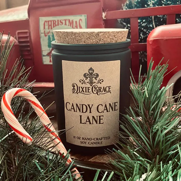 Candy Cane Lane - 11 oz Glass Candle - Cotton Wick