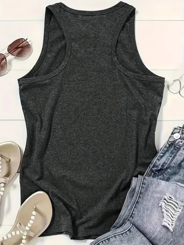 Retro Distressed Print Graphic Tank Top