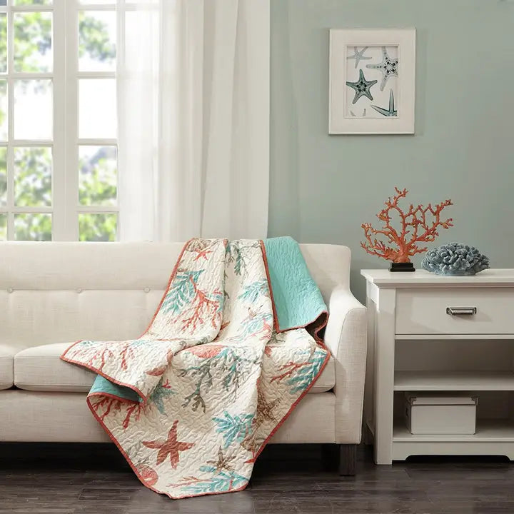 Coastal Coral Oversized 50x70" Quilted Throw Blanket