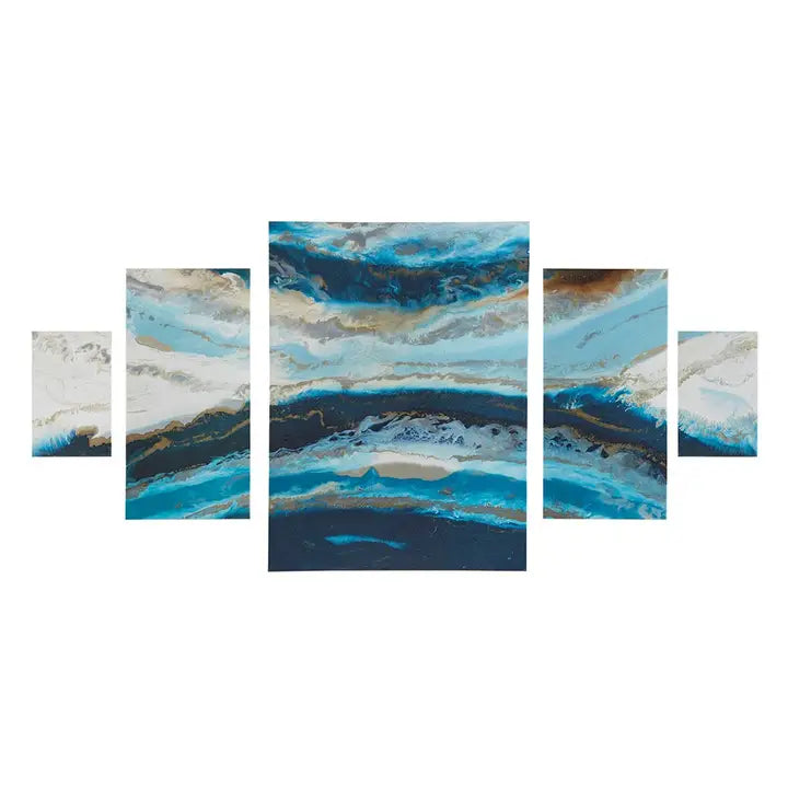 Coastal Tide Blue 5-Piece Canvas Wall Art Decor