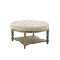 Country Style Round Ottoman with Bottom Shelf, Cream