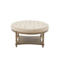 Country Style Round Ottoman with Bottom Shelf, Cream