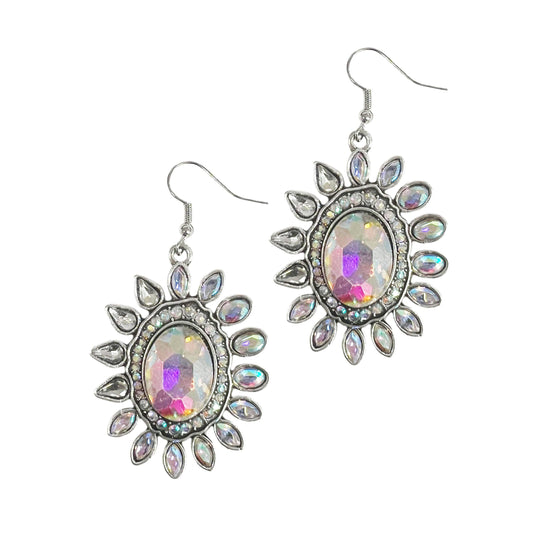 Silver Sun Earrings with AB Stones